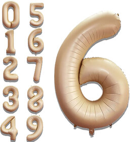 Fun Town Solid Beige 6 Number Foil Balloons 32 toy 6th Birthday Party Decoration Helium Supported