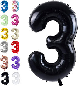 Fun Town Solid Black 3 Number Foil Balloons 32 toy 3rd Birthday Party Decoration Helium Supported