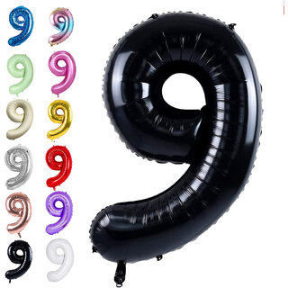                       Fun Town Solid Black 9 Number Foil Balloons 32 9th Birthday Party Decoration Helium Supported                                              