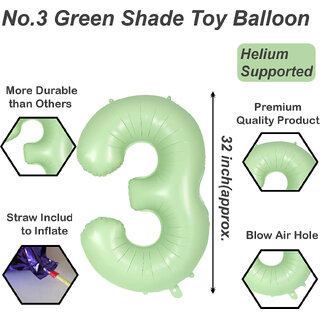                       Fun Town Solid Green 3 Number Foil Balloons 32 3rd Birthday Party Decoration Helium Supported                                              