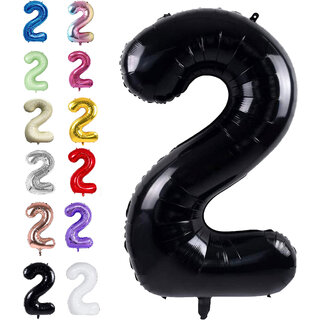                       Fun Town Solid Black 2/two Number Foil Balloons 32 2nd Birthday Party Decoration Helium Supported                                              