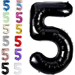                       Fun Town Solid Black 5 Number Foil Balloons 32 5th  Birthday Party Decoration Helium Supported                                              