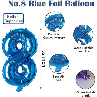                      Fun Town Solid Blue 8 Number Foil Balloons 32 8th Birthday Party Decoration Helium Supported                                              