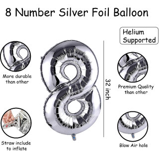 Fun Town Solid Silver 8 Number Foil Balloons 32 8th Birthday Party Decoration Helium Supported Fun Town Solid Silver 8 Number Foil Balloons 32 8th Birthday Party Decoration Helium Supported