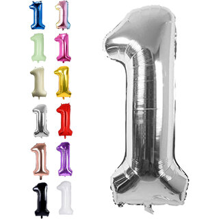                       Fun Town Solid Silver 1 one Number Foil Balloons 32 1st Birthday Party Decoration Helium Supported                                              