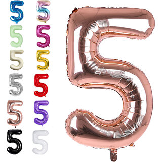                       Fun Town Solid Rose Gold 5 Number Foil Balloons 32 Birthday Party Decoration Helium Supported                                              