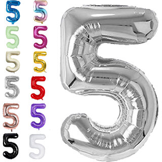                       Fun Town Solid Silver 5 Number Foil Balloons 32 Birthday Party Decoration Helium Supported                                              