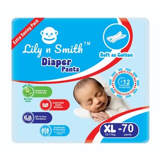 Lily n Smith Baby Diapers XL Size (Extra Large) Pants Style 12-17 kg 70 Count - Pack of 1 Cotton Soft Baby Diaper Lily n Smith Baby Diapers XL Size (Extra Large) Pants Style 12-17 kg 70 Count - Pack of 1 Cotton Soft Baby Diaper
