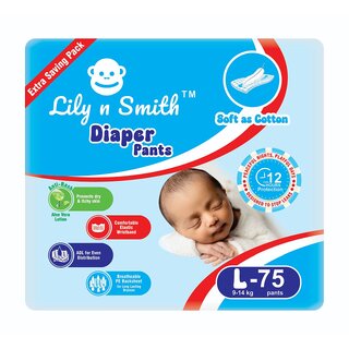 Lily n Smith Baby Diapers L Size (Large) Pants Style 9-14 kg 75 Count - Pack of 1 Cotton Soft Baby Diaper with Lea Lily n Smith Baby Diapers L Size (Large) Pants Style 9-14 kg 75 Count - Pack of 1 Cotton Soft Baby Diaper with Lea