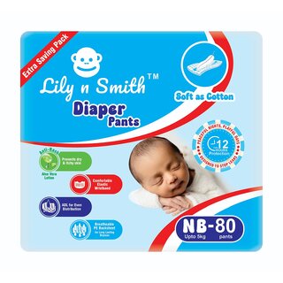 Lily n Smith New Born Baby Diaper Pants Style (NB)  Upto 5 kg  80 Count - Pack of 1  Cotton Soft Baby Diapers with Le