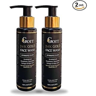                       Goit 24K Gold Face Wash, Sparking Glow, Pack Of Two 100 ML Each, Enriched with Glutathione, Ceramides, Collagen  Kojic Acid, For All Skin Types, 100 Natural                                              