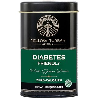                       Yellow Turban Pure Green Stevia Powder, Diabetes Friendly Sweetener, Zero Calories, 100g, Vacuum Packed For Freshness                                              