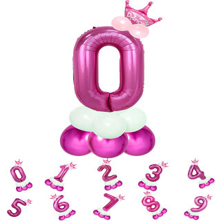 Princess Crown Pink 32 Inch Zero Number 0-9 Foil Balloon Set with Base Birthday Anniversary Decoration for Girls Princess Crown Pink 32 Inch Zero Number 0-9 Foil Balloon Set with Base Birthday Anniversary Decoration for Girls