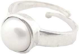 NATURAL PEARL (MOTI) STONE WITH SILVER PLATED ADJUSTABLE RING