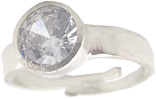Natural American Diamond Stone With Silver Plated Adjustable Ring