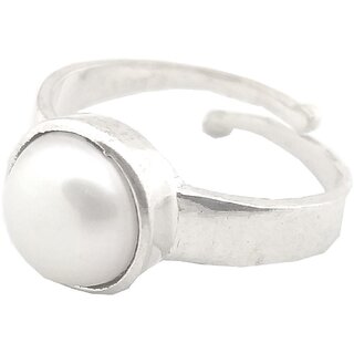 NATURAL PEARL (MOTI) STONE WITH SILVER PLATED ADJUSTABLE RING NATURAL PEARL (MOTI) STONE WITH SILVER PLATED ADJUSTABLE RING