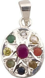 100 NATURAL NAVRATAN STONES 92.5 PURE SILVER PENDENT