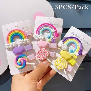 3PCS Rainbow Lolipop Bangs Snap Hair Clips Set Barrettes Hairpins for Women Children Girls and Ladies 3PCS Rainbow Lolipop Bangs Snap Hair Clips Set Barrettes Hairpins for Women Children Girls and Ladies