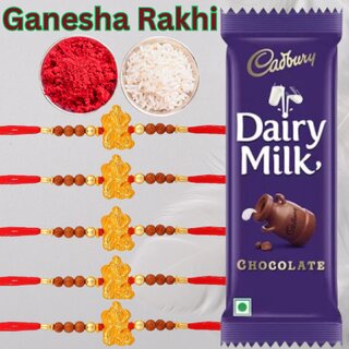 Ganesha Rakhi Combo Pack of 6 with Roli Chawal & Dairy Milk Chocolate Best Rakhi Combination Of Bhaiya Bhabhi Rakhi Ganesha Rakhi Combo Pack of 6 with Roli Chawal & Dairy Milk Chocolate Best Rakhi Combination Of Bhaiya Bhabhi Rakhi