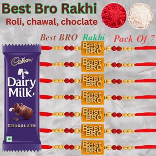 Best Bro Rakhi Pack of 7 with Roli, Chawal & Dairy Milk Chocolate Stylish Rakhi Combo Gift for Brother Best Bro Rakhi Pack of 7 with Roli, Chawal & Dairy Milk Chocolate Stylish Rakhi Combo Gift for Brother