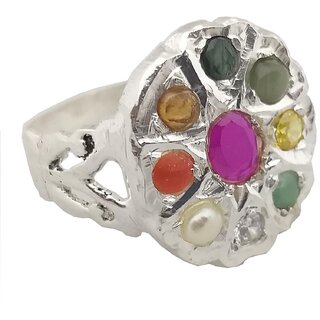 100 NATURAL NAVRATAN STONES 92.5 PURE SILVER ADJUSTABLE RING 100 NATURAL NAVRATAN STONES 92.5 PURE SILVER ADJUSTABLE RING