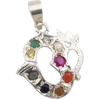 100 NATURAL NAVRATAN STONES OM SHAPE 92.5 PURE SILVER PENDENT 100 NATURAL NAVRATAN STONES OM SHAPE 92.5 PURE SILVER PENDENT