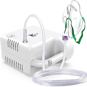 K-Life Neb-107 Portable Piston Compressor Nebulizer with Complete Masks kit for adults (White)