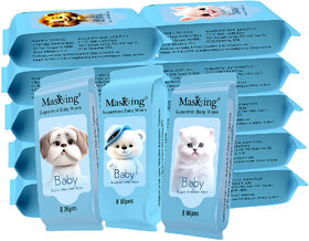 MasKing Supermini Baby Wet Wipes - Mini Size, Gentle Hygiene for Kids-Newborns (10 Pack)