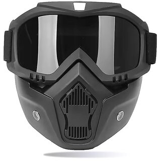Pandiya'S Motorcycle Riding Face Mask With Goggles  Detachable Modular Biker Mask For Men  Anti-Fog Uv Protection Dust-Proof Windproof Mask For Bike, Off-Road, Racing  Outdoor Sports (Black)