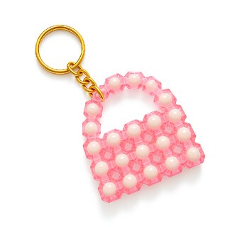 Techiefox Cute Pink Beaded Bag Shape Key Chain with Pearl Accent Stylish Plastic Beads Keyring for Girls Women Techiefox Cute Pink Beaded Bag Shape Key Chain with Pearl Accent Stylish Plastic Beads Keyring for Girls Women