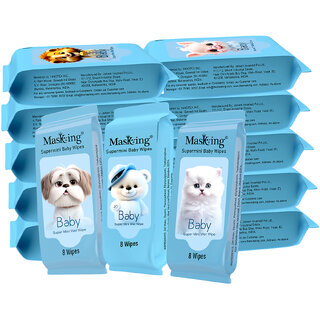                       MasKing Supermini Baby Wet Wipes - Mini Size, Gentle Hygiene for Kids-Newborns (10 Pack)                                              