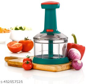 Premium Push Chopper Easy to push to Cut Vegetables Like Onion, Salad, Tomato, Potato, Cabbage (Teal  Red Color 650 Ml.