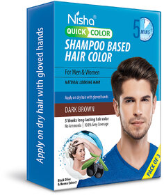 Nisha Quick Color Shampoo Hair Color,100% Grey Coverage,For Men & Women, Dark Brown (60ml)