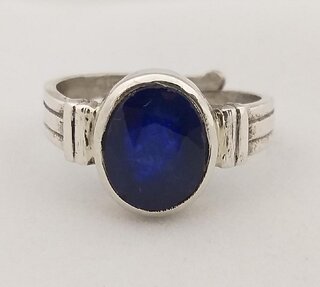 NATURAL BLUE SAPPHIRE (NEELAM) STONE WITH 92.5 PURE SILVER ADJUSTABLE RING