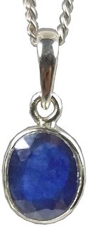 NATURAL BLUE SAPPHIRE (NEELAM) STONE 92.5 PURE SILVER PENDENT