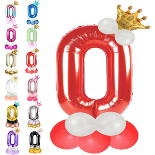                       Party Bird Solid Red Number 0/ Zero Foil Balloons Combo 32 Inch Birthday Party  Anniversary Decoration for Girls/ Boys                                              