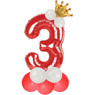                       Party Bird Solid Red Number 3/ Three Foil Toy Balloons Combo Set 32 Inch Birthday Party  Anniversary Decoration                                              