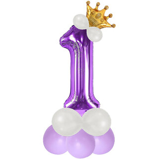                       Party Bird Solid Purple Number 1/One Foil Toy Balloons Set 32 Inch Birthday Party  Anniversary Decoration Girls/ Boys                                              