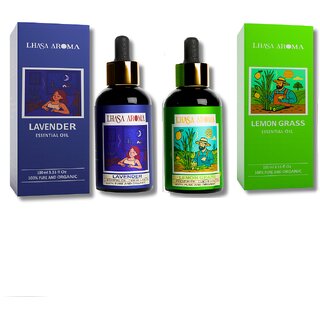 Lhasa Aroma Essential Oil Combo   Lavender  Lemongrass (100ml Each)   100 Pure  Natural Oils  Ideal for Diffusers