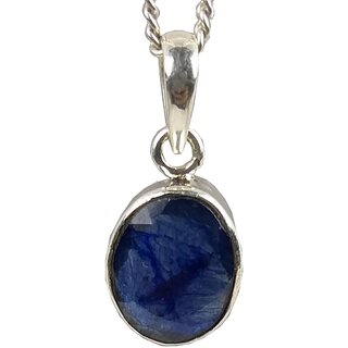                       NATURAL BLUE SAPPHIRE (NEELAM) STONE 92.5 PURE SILVER PENDENT                                              