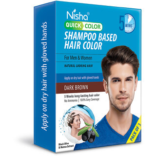 Nisha Quick Color Shampoo Hair Color,100% Grey Coverage,For Men & Women, Dark Brown (60ml)