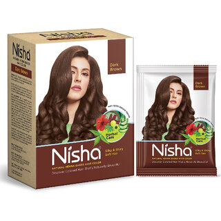 Nisha Henna Based Hair Colour for Women & Men Dark Brown, 60g | 100% Pure Henna-Based Powder