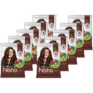                       Nisha Henna Based Hair Colour for Women & Men - Dark Brown, 10g Each (Pack of 10) | 100% Pure Henna-Based Powder                                              