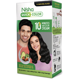 Nisha Creme Hair Colour for Women & Men - 1.0 Natural Black, 100% Grey Coverage, Quick Color 10-Minute, 120g Nisha Creme Hair Colour for Women & Men - 1.0 Natural Black, 100% Grey Coverage, Quick Color 10-Minute, 120g