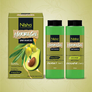                       Nisha Herba Care Hair Colour & Beard Colour Gel 200ml, Original Black, 100% Grey Coverage                                              