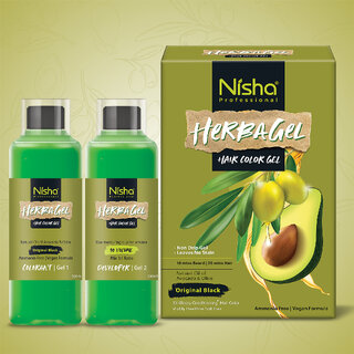                       Nisha Herba Care Hair Colour & Beard Colour Gel 1000ml, Original Black, 100% Grey Coverage                                              