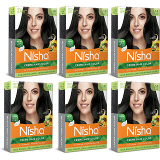 Nisha Creme Hair Color for Women - Natural Black, 20g+20ml Box, Long-lasting, 100 Grey Coveragen(Pack OF 6) Nisha Creme Hair Color for Women - Natural Black, 20g+20ml Box, Long-lasting, 100 Grey Coveragen(Pack OF 6)