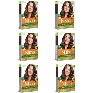                       Nisha Creme Hair Color for Women - Chocolate Brown, 20g+20ml Box, Long-lasting, 100 Grey Coverage (Pack OF 6)                                              