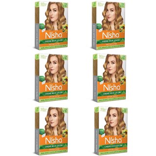                       Nisha Creme Hair Color for Women - Honey Blonde, 20g+20ml Box, Long-lasting, 100 Grey Coverage (Pack OF 6)                                              