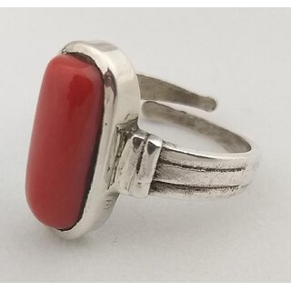                       NATURAL CORAL (MOONGA) STONE 92.5 PURE SILVER ADJUSTABLE RING                                              